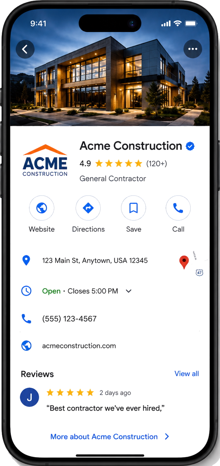 Good Google Business profile — verified, 5 stars, complete
